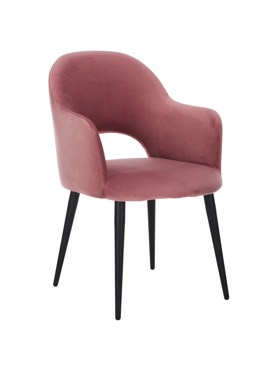 Krzesło z podłokietnikami z aksamitu Rachel, Tapicerka: aksamit (poliester) Dzięk, Nogi: metal malowany proszkowo, Aksamitny brudny różowy, S 56 x G 70 cm