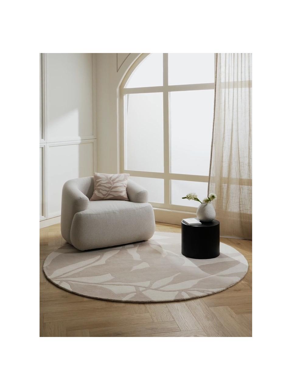 Tapis rond en laine tufté main Lando, Beige, blanc crème, Ø 120 (taille S)