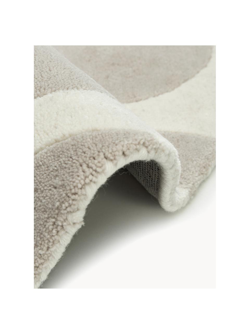Alfombra redonda artesanal de lana Lando, Parte superior: 100% lana, Reverso: 100% algodón Las alfombra, Beige, blanco crema, Ø 120 (Tamaño S)
