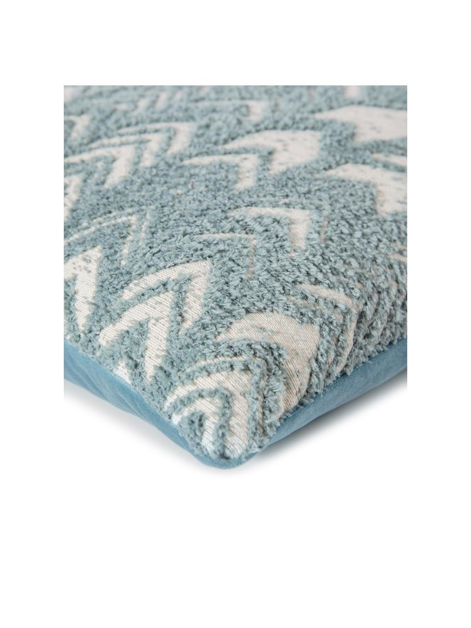 Housse de coussin réversible velours Tilas, Bleu menthe, crème