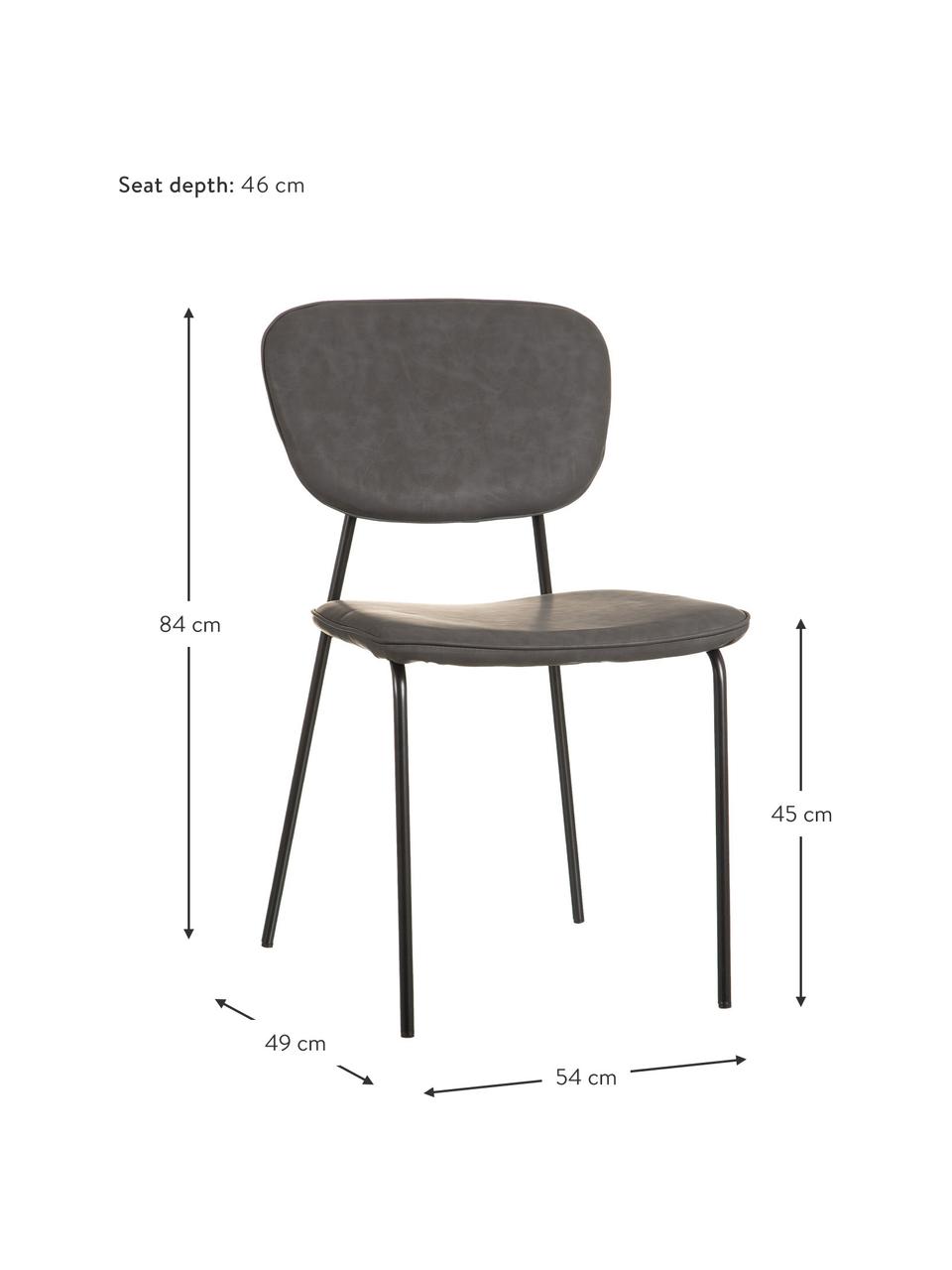 Silla tapizada en cuero sintético Iskia, apilable, Tapizado: cuero sintético (95% poli, Estructura: aglomerado, Patas: metal, Gris oscuro, negro, An 54 x F 49 cm