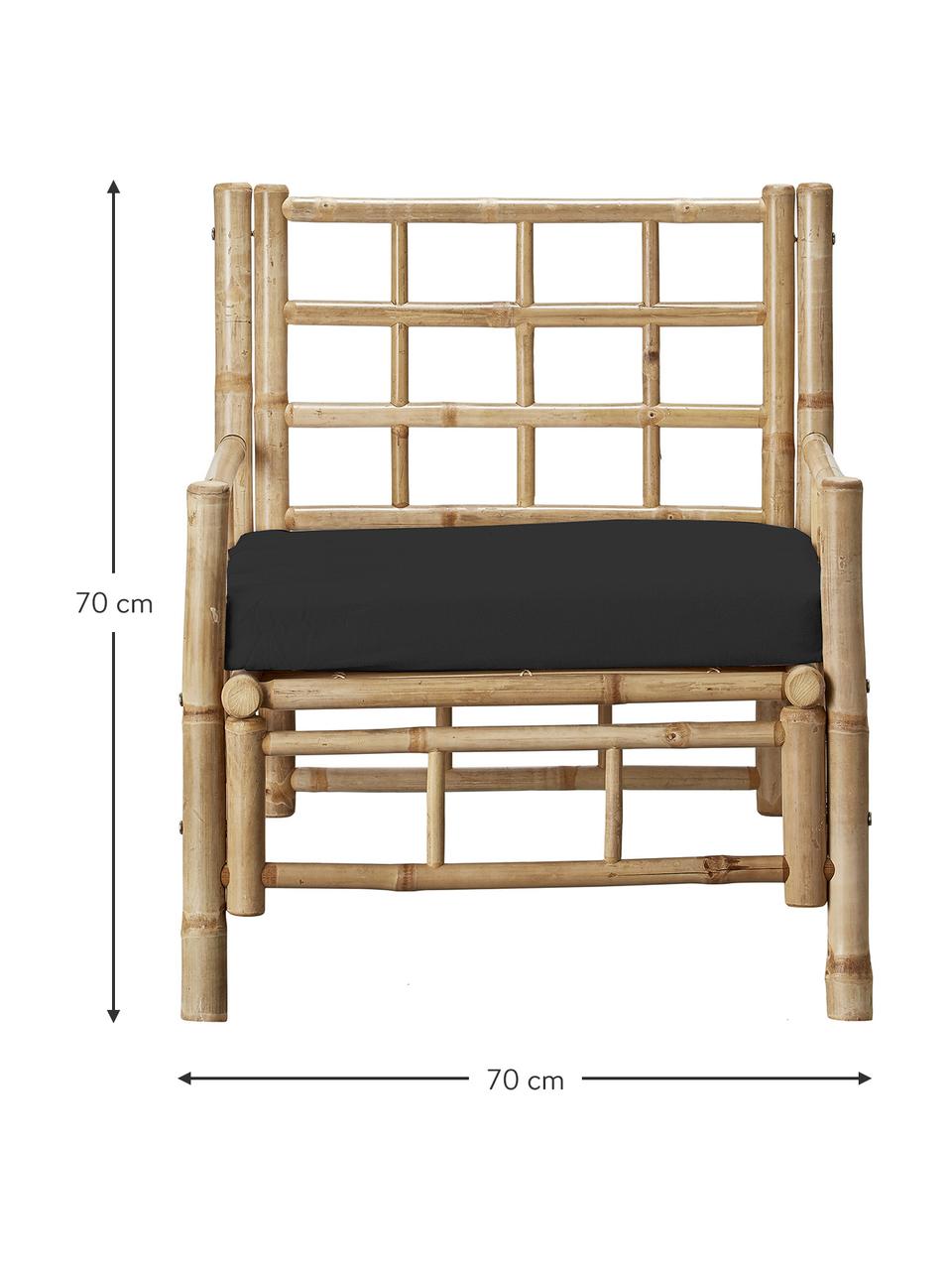 Bambus-Garten-Loungesessel Mandisa mit Sitzpolster, Gestell: Bambus, Bezug: Segeltuch, Schwarz, Hellbraun, B 70 x T 80 cm