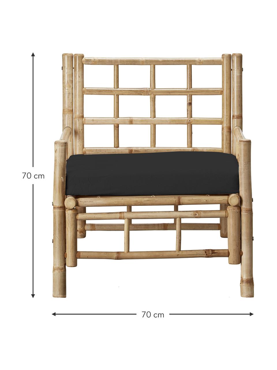 Fotel ogrodowy z drewna bambusowego z tapicerowanym siedziskiem Mandisa, Stelaż: drewno bambusowe, Tapicerka: płótno żaglowe, Drewno bambusowe, czarny, S 70 x G 80 cm