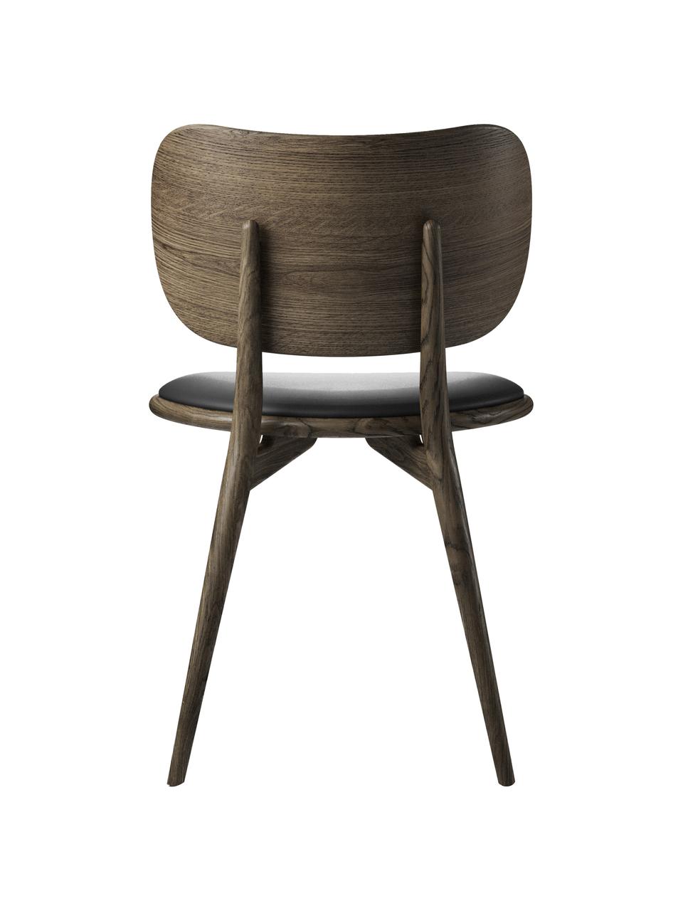 Sedia in pelle con gambe in legno Rocker, fatta a mano, Struttura: legno di quercia certific, Nero, legno di quercia scuro, Larg. 52 x Prof. 44 cm