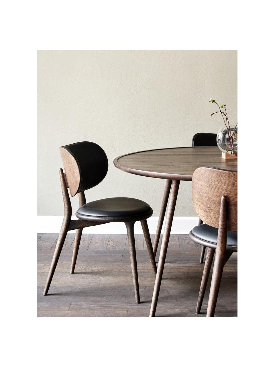 Silla artesanal de cuero y madera Rocker, Estructura: madera de roble con certi, Negro, madera de roble oscura, An 52 x F 44 cm