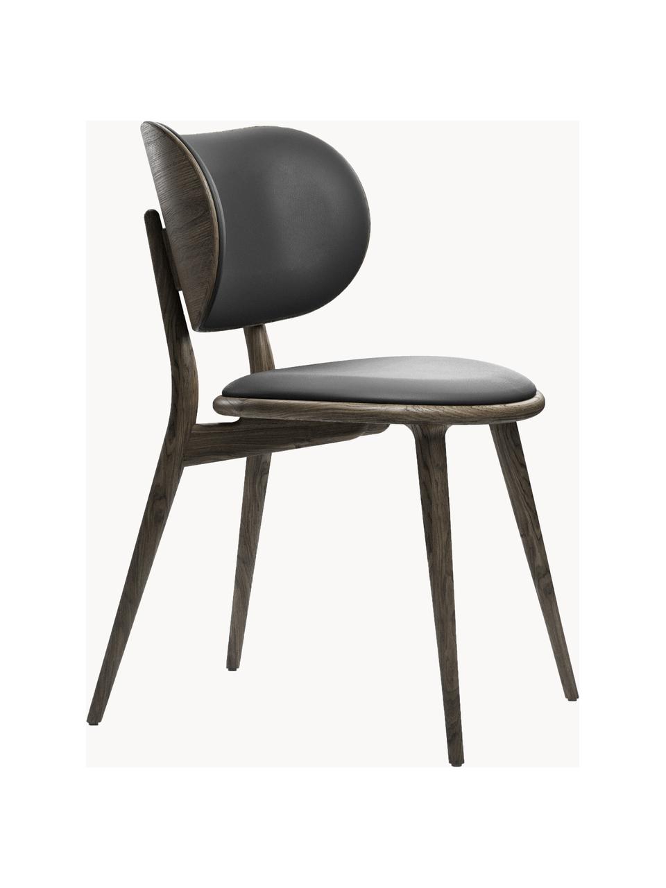 Kožená židle s dřevěnými nohami Rocker, ručně vyrobená, Černá, tmavé dubové dřevo, Š 52 cm, H 44 cm
