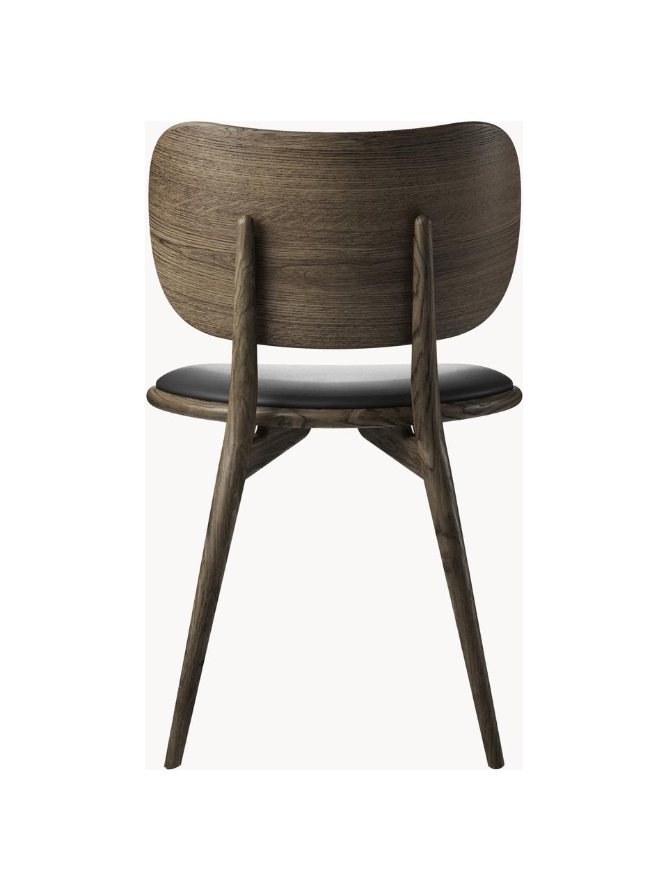 Chaise en bois artisanale avec assise en cuir Rocker, Noir, bois de chêne, foncé, larg. 52 x prof. 44 cm