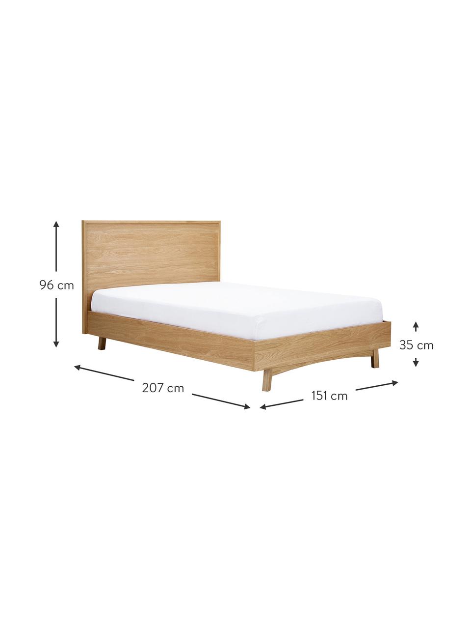 Cama de madera Tamica, con cabecero, Estructura: tablero de fibras de dens, Patas: madera de roble maciza, Roble, An 140 x L 200 cm