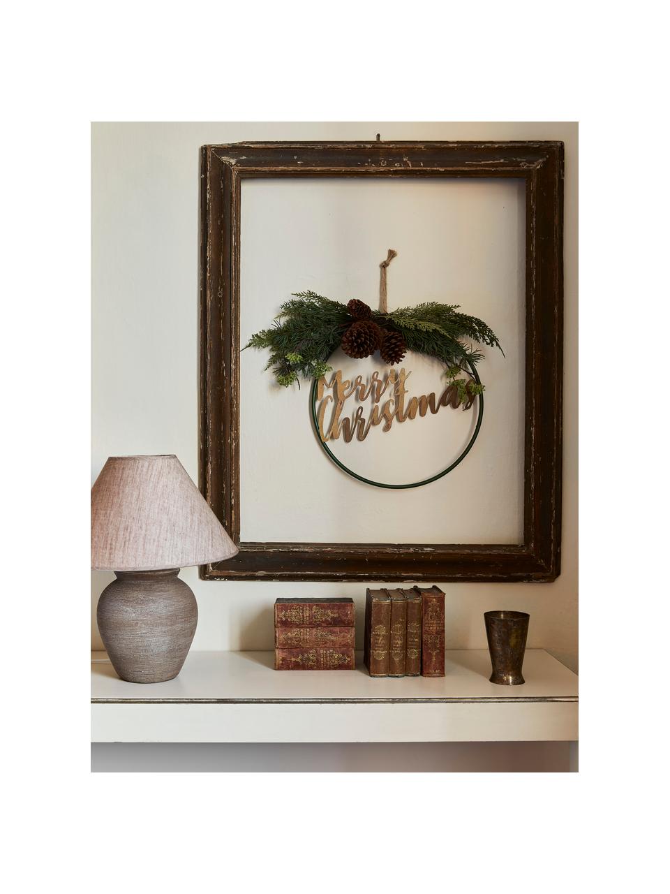 Decoratieve krans Merry Christmas, Metaal, kunststof, kegel, Groen, bruin, zwart, goudkleurig, Ø 36 cm
