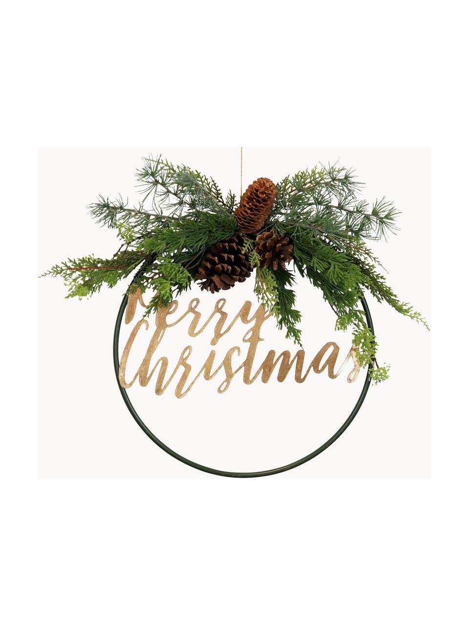 Dekoracja wisząca Merry Christmas, Metal, tworzywo sztuczne, szyszki, Zielony, brązowy, czarny, odcienie złotego, Ø 36 cm