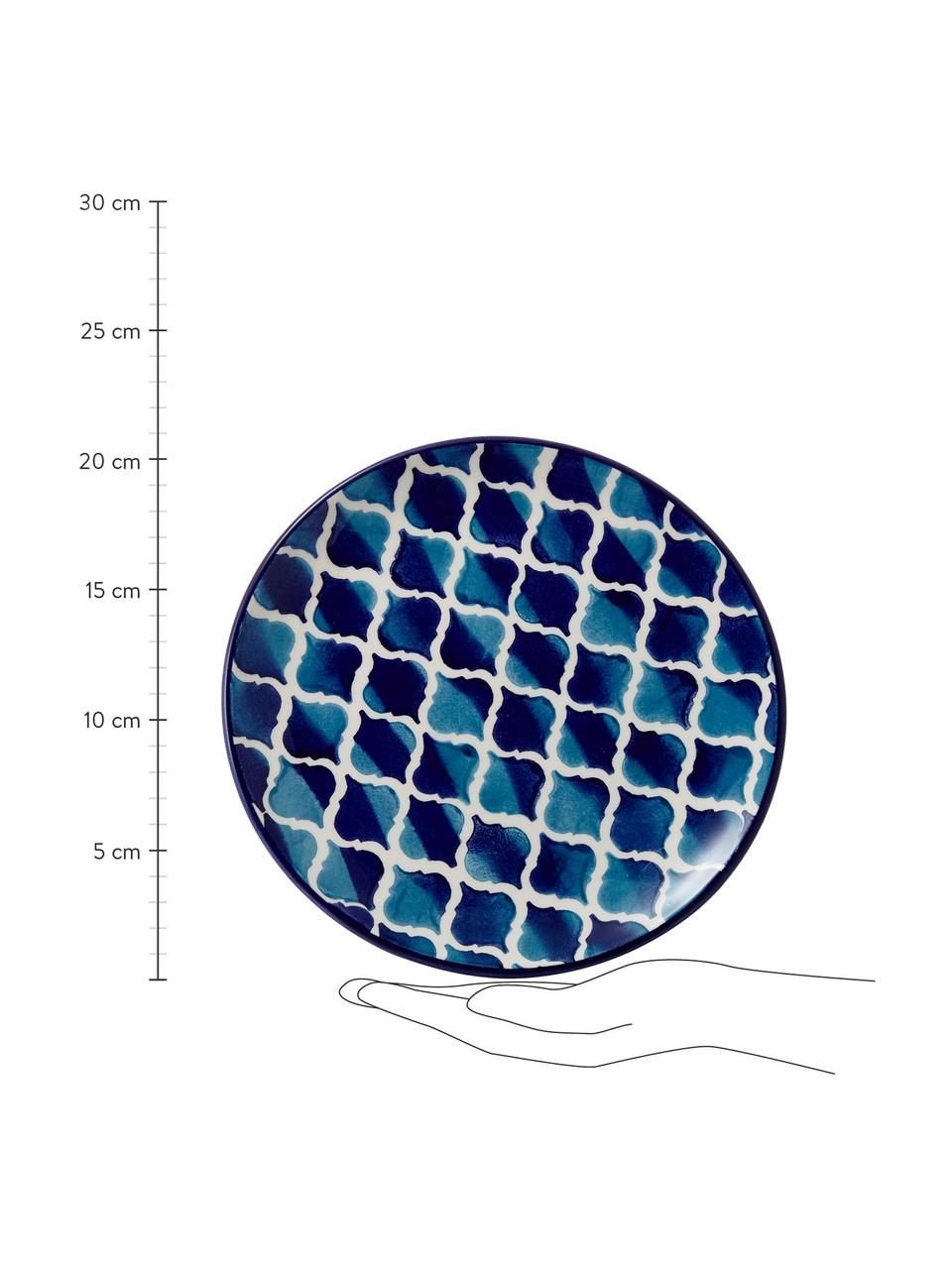 Ręcznie wykonany talerz śniadaniowy Ikat, 6 szt., Ceramika, Biały, niebieski, Ø 21 cm