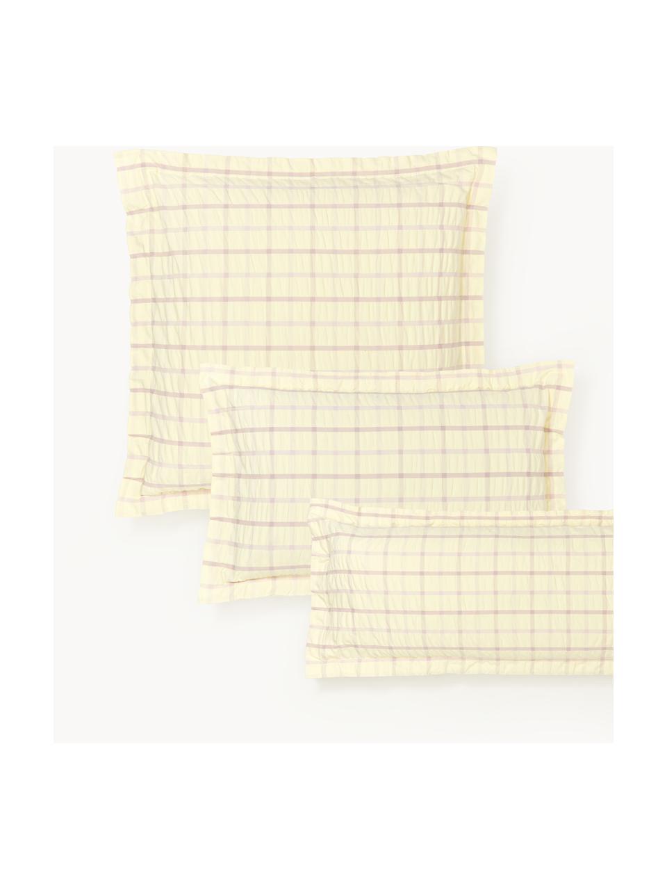 Funda de almohada de sirsaca a cuadros Leonita, Amarillo, lila, An 45 x L 110 cm