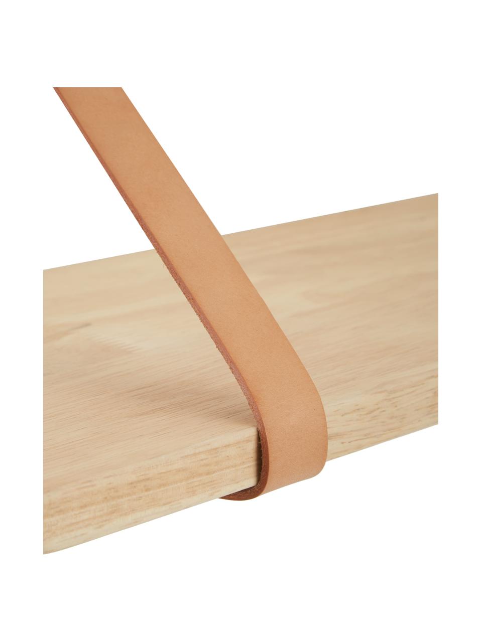 Mensola in legno con cinturini in pelle Forno, Ripiano: caucciù, Cinturino: pelle, Caucciù, beige, Larg. 80 x Prof. 20 cm