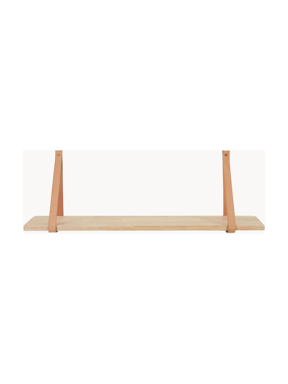 Wandplank Forno met leren riemen, naturel, Plank: rubberhout, naturel, Riemen: leer, Rubberhout, beige, B 80 x D 20 cm