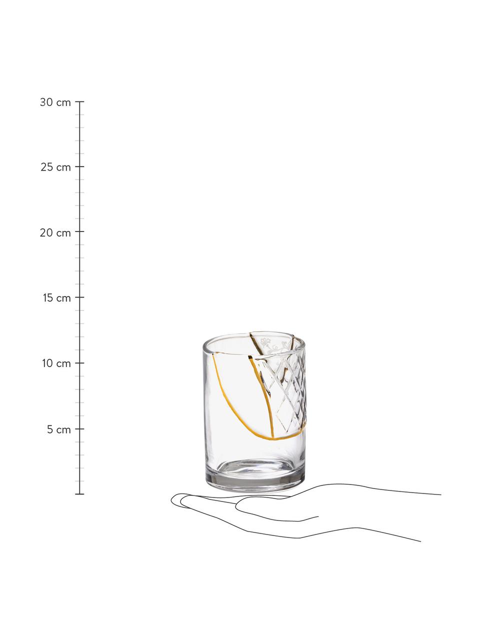 Designer Wasserglas Kintsugi, Dekor: Gold, Transparent, Ø 8 x H 11 cm, 300 ml