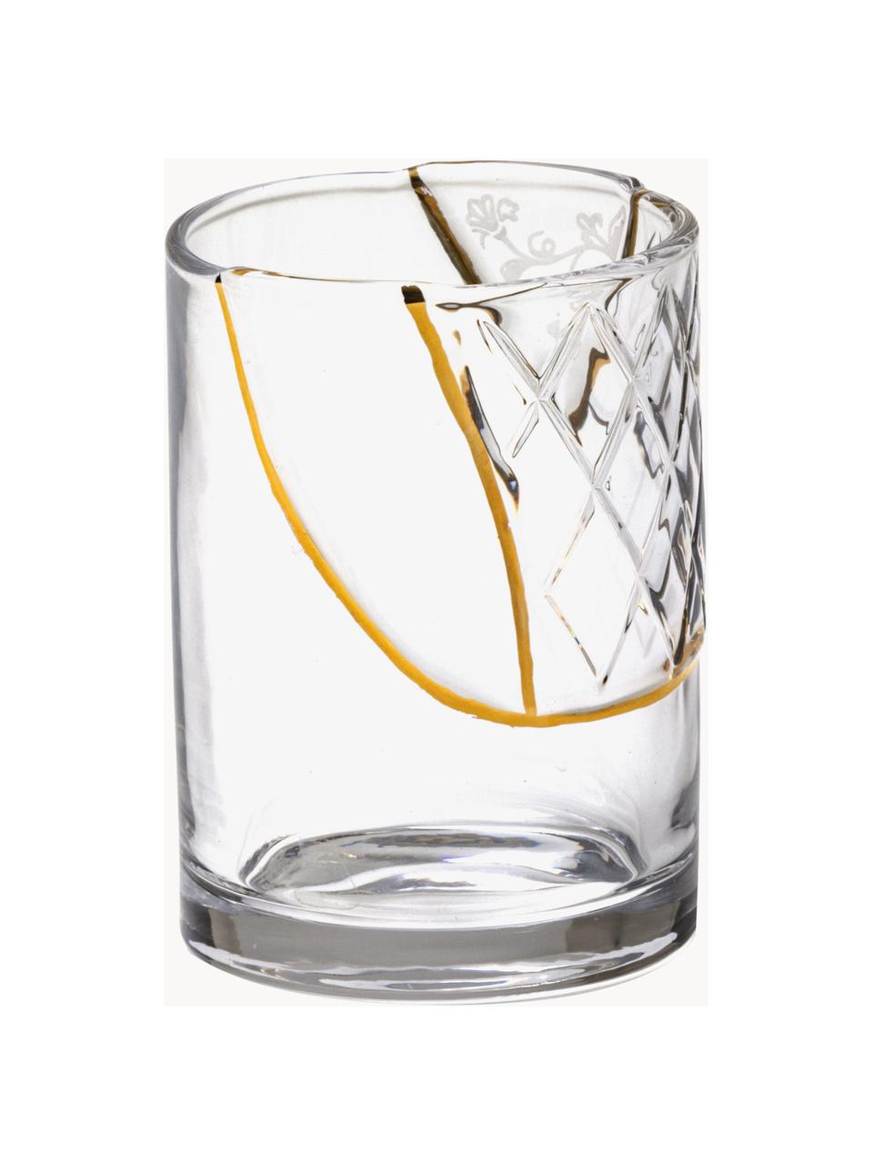 Designer Wasserglas Kintsugi, Dekor: Gold, Transparent, Ø 8 x H 11 cm, 300 ml