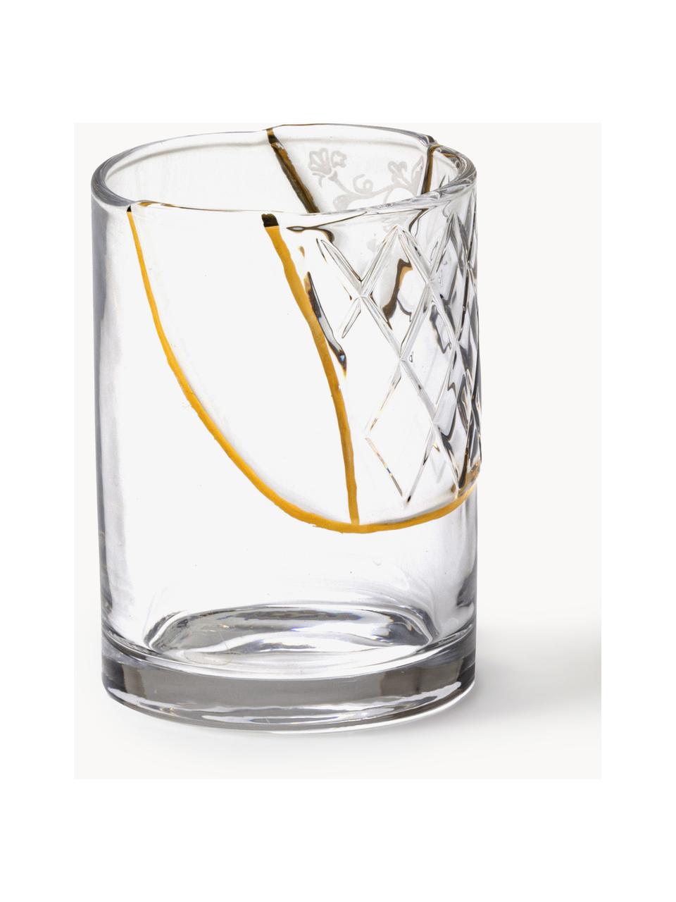 Szklanka ze szkła kryształowego Kintsugi, Transparentny, odcienie złotego, Ø 8 x W 11 cm, 300 ml