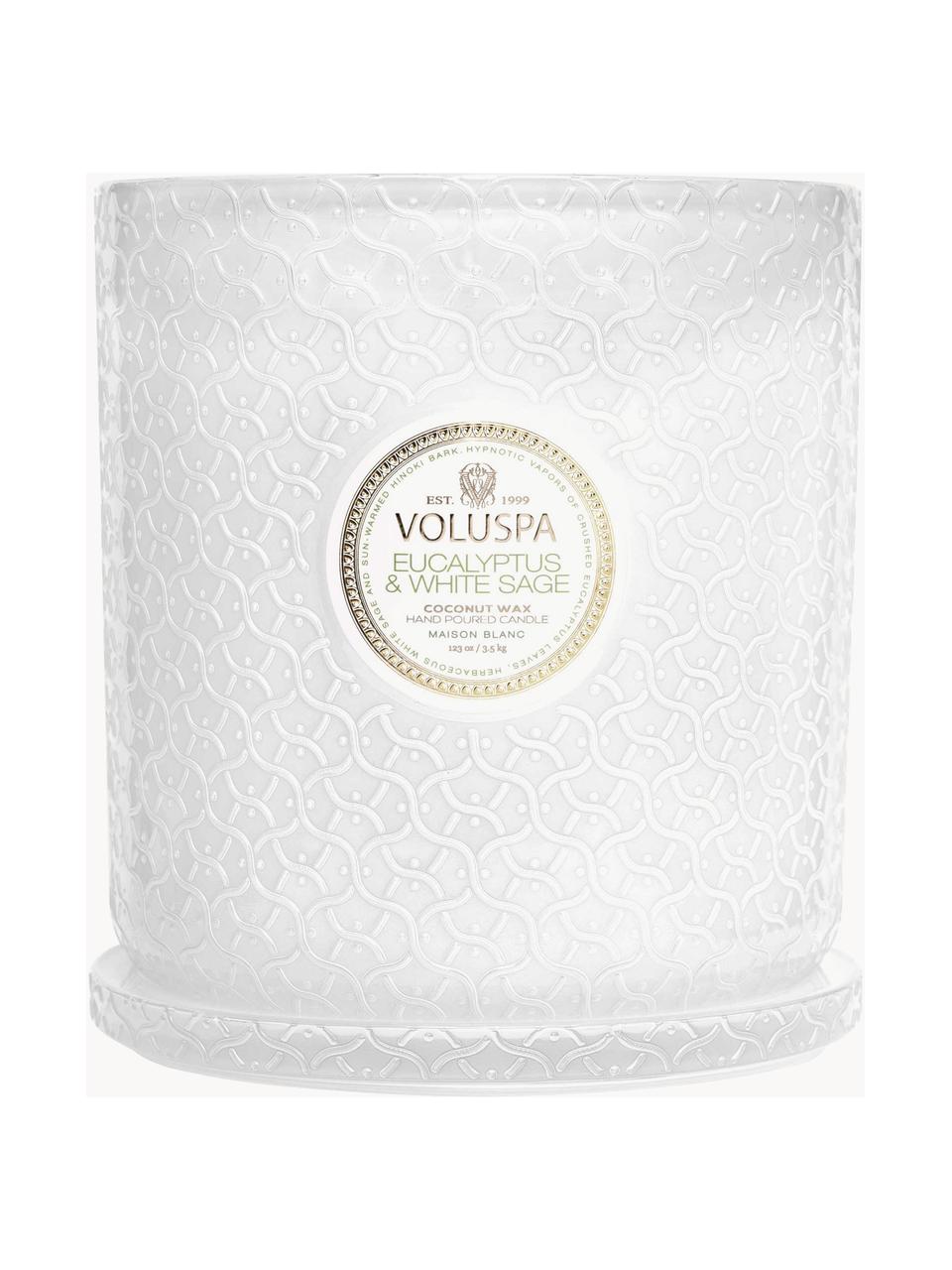 Bougie parfumée artisanale à cinq mèches Maison Blanc (eucalyptus, cardamome, sauge & écorce d'hinoki), Eucalyptus, cardamome, sauge blanche & écorce d'hinoki, Ø 25 x haut. 30 cm