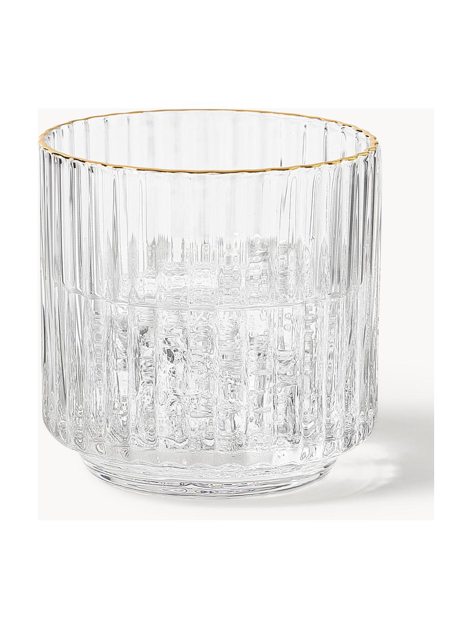 Ručně foukané sklenice se zlatým okrajem Aleo, 4 ks, Sodnovápenaté sklo, Transparentní se zlatým okrajem, Ø 8 cm, V 8 cm, 320 ml