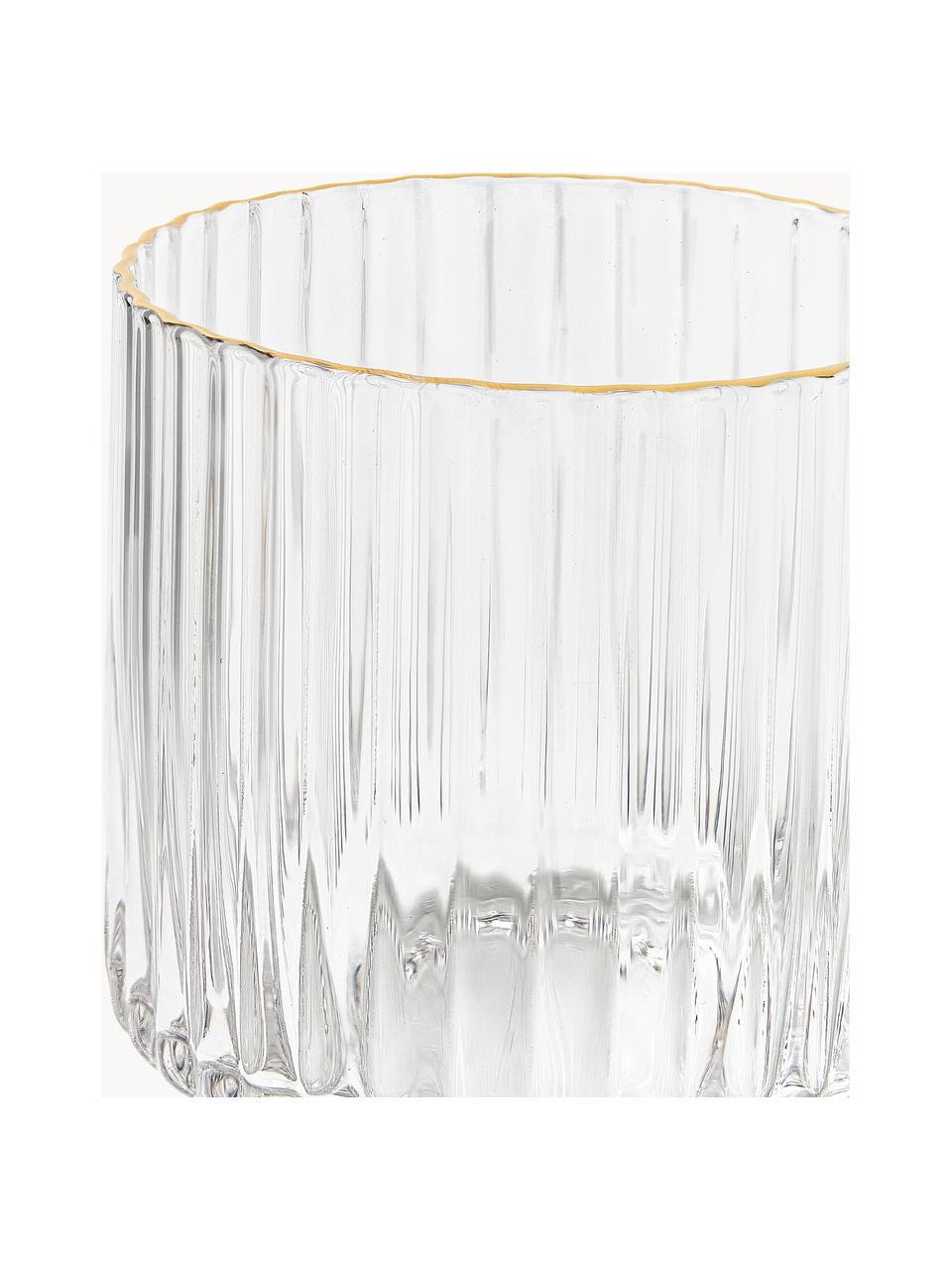 Vasos soplados artesanalmente Aleo, 4 uds., Vidrio, Transparente, dorado, Ø 8 x Al 8 cm, 320 ml