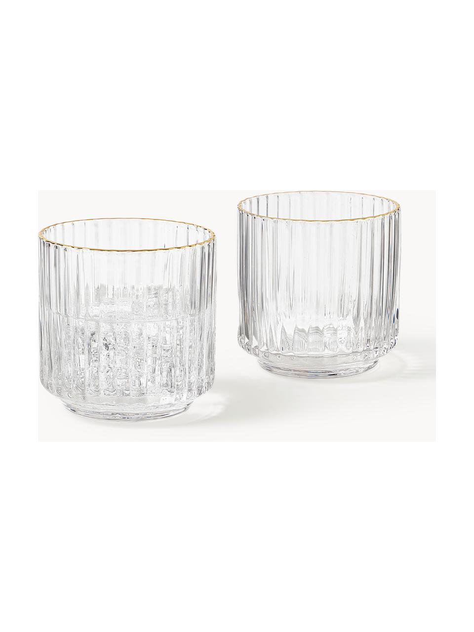 Verres à eau soufflés bouche Aleo, 4 pièces, Verre sodo-calcique, Transparent avec bord doré, Ø 8 x haut. 8 cm, 320 ml