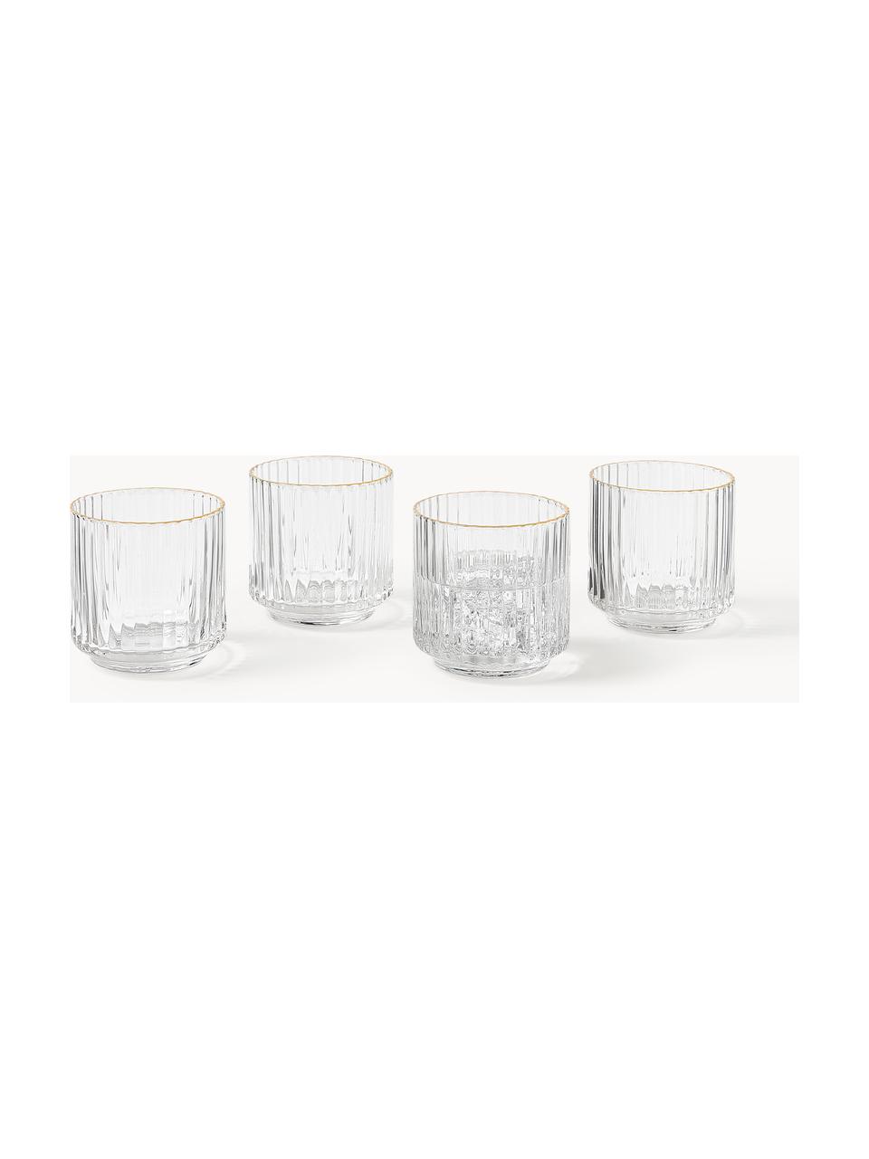 Verres à eau soufflés bouche Aleo, 4 pièces, Verre sodo-calcique, Transparent avec bord doré, Ø 8 x haut. 8 cm, 320 ml