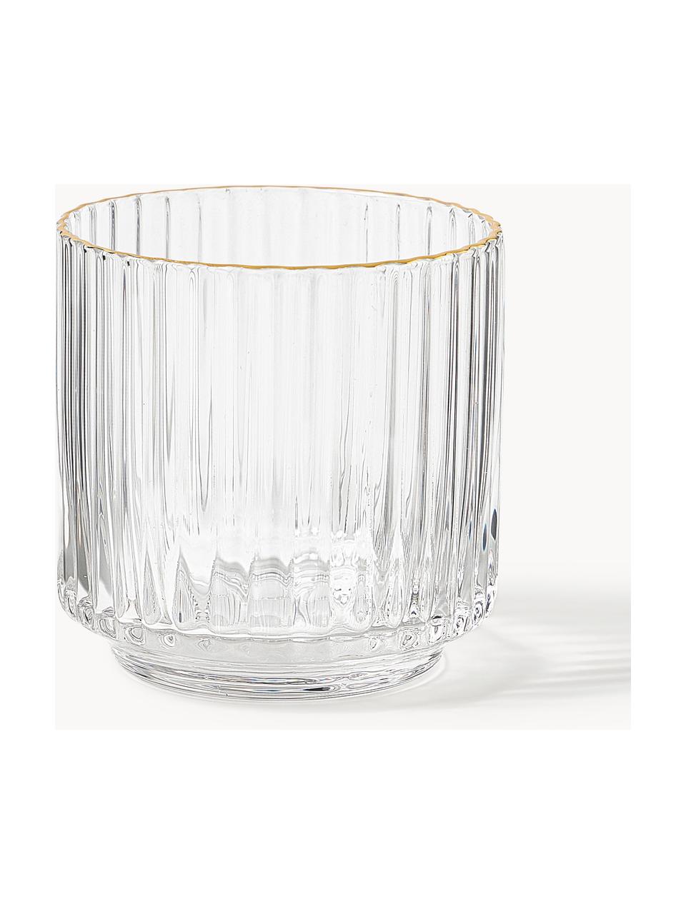 Vasos soplados artesanalmente Aleo, 4 uds., Vidrio, Transparente, dorado, Ø 8 x Al 8 cm, 320 ml