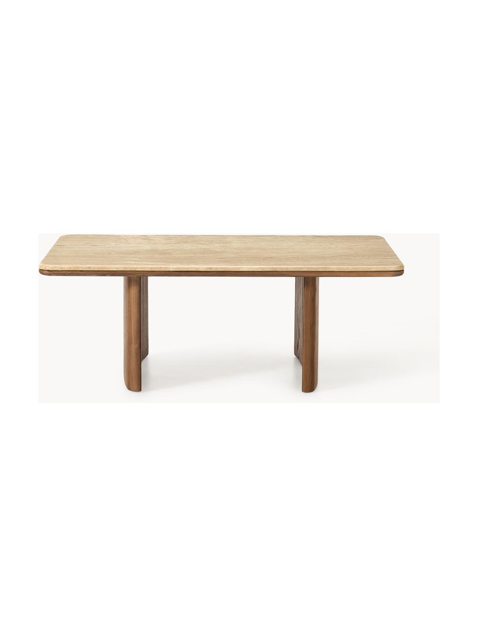 Table basse en chêne avec plateau en travertin Chandler, Bois de chêne, beige travertin, larg. 110 x prof. 70 cm