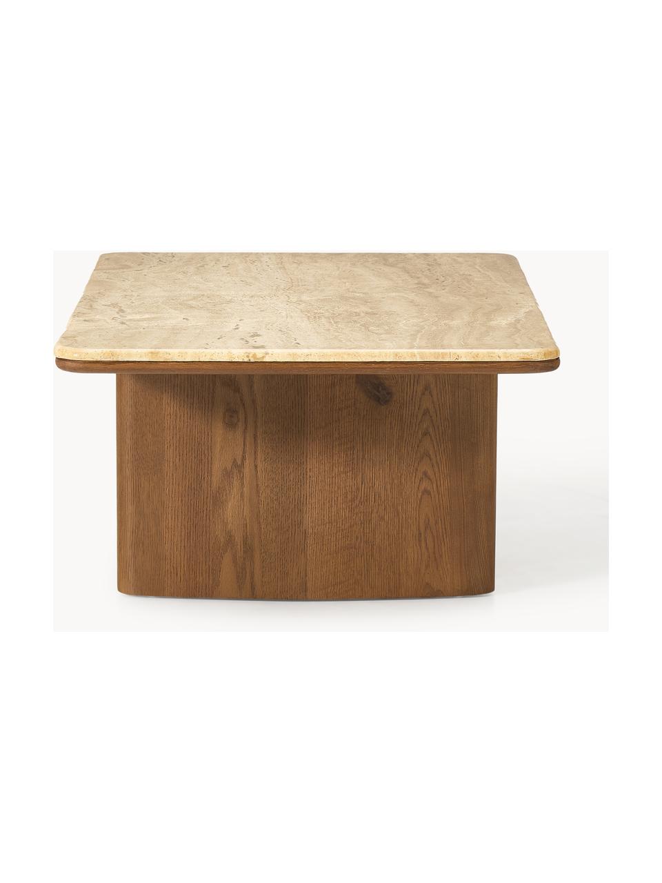 Table basse en chêne avec plateau en travertin Chandler, Bois de chêne, beige travertin, larg. 110 x prof. 70 cm