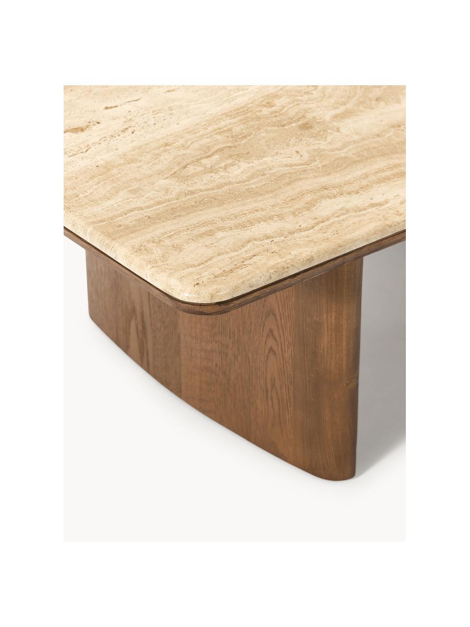 Table basse en chêne avec plateau en travertin Chandler, Bois de chêne, beige travertin, larg. 110 x prof. 70 cm