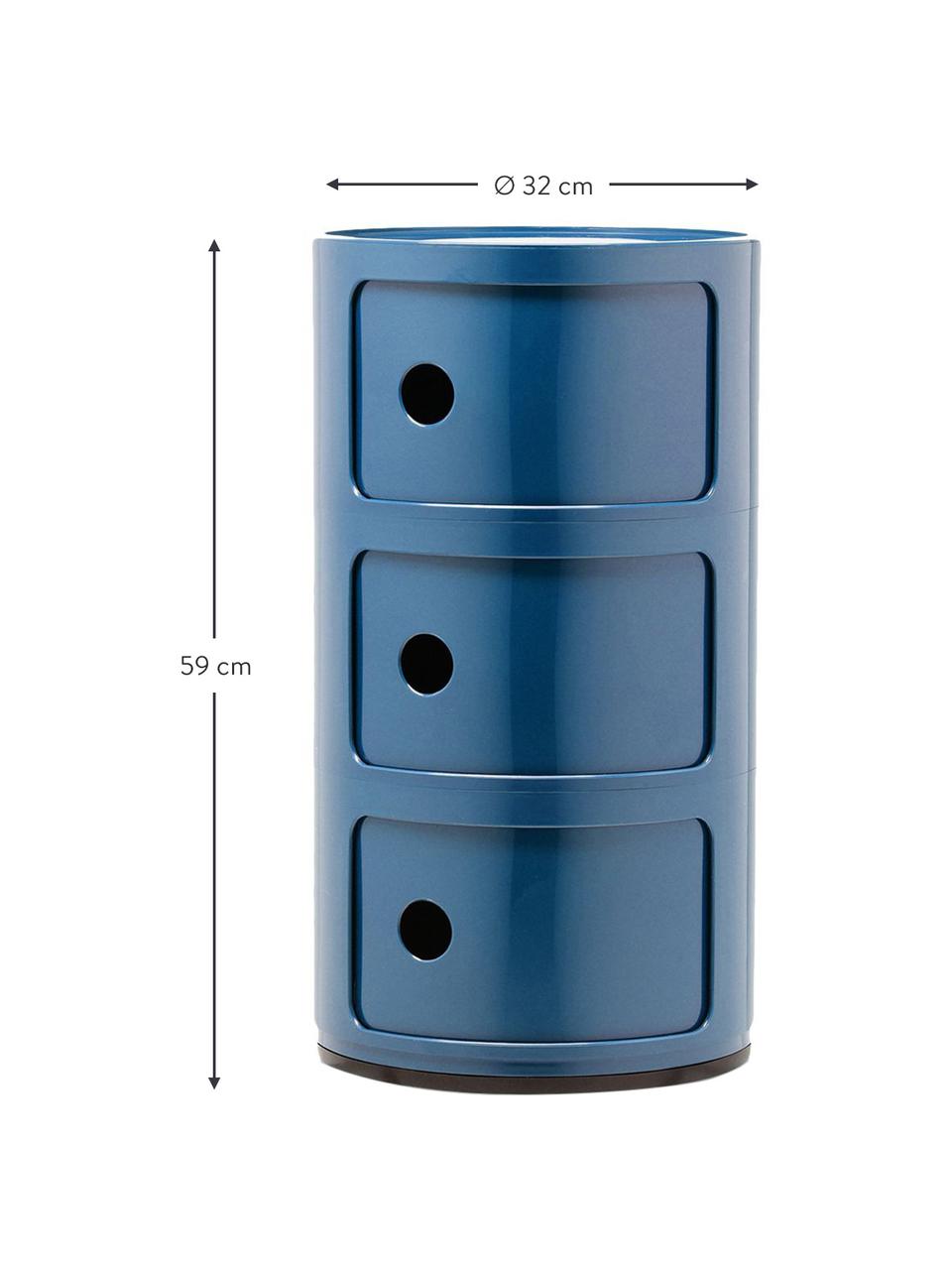 Designový odkládací stolek Componibili, 3 moduly, Umělá hmota, s certifikací Greeguard, Modrá, lesklá, Ø 32 cm, V 59 cm