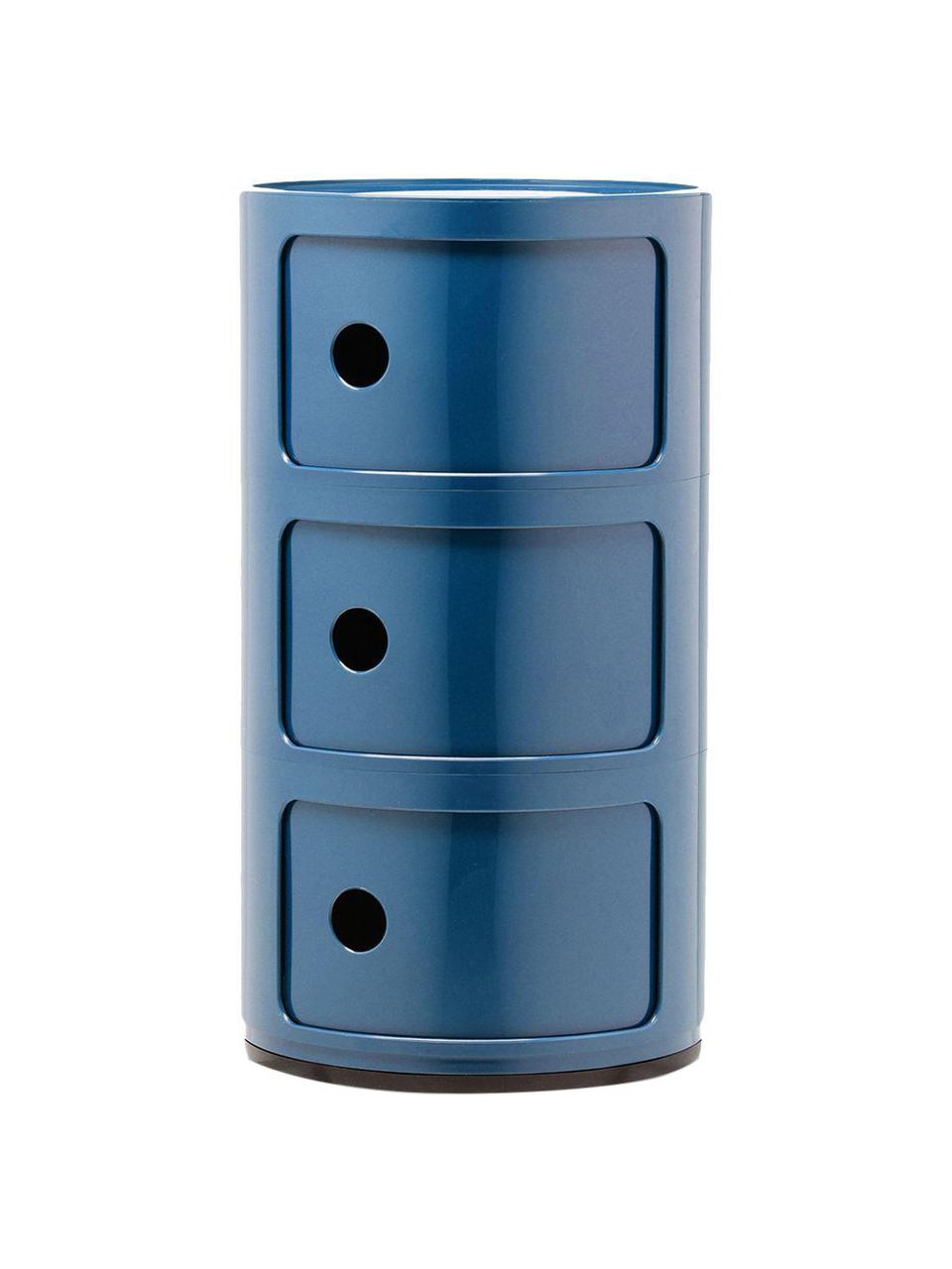Contenitore di design con 3 cassetti Componibili, Plastica certificata Greenguard, Blu lucido, Ø 32 x Alt. 59 cm