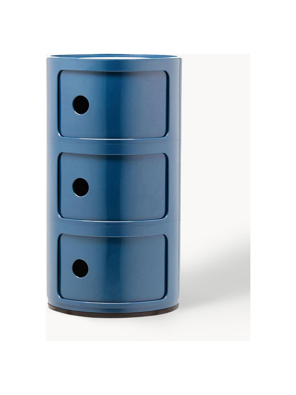 Stolik pomocniczy Componibili, 3 moduły, Tworzywo sztuczne z certyfikatem Greenguard, Niebieski, błyszczący, Ø 32 x W 59 cm