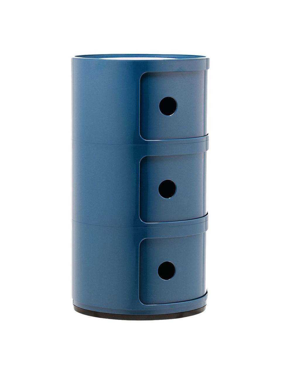 Mesa auxiliar de diseño Componibili, 3 módulos, Plástico con certificado Greenguard, Azul brillante, Ø 32 x Al 59 cm