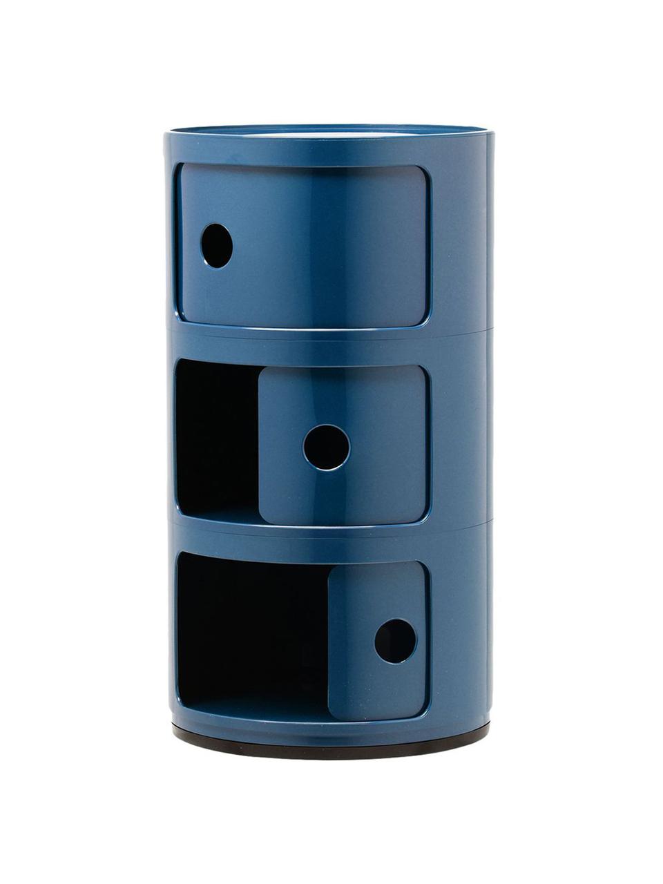 Mesa auxiliar de diseño Componibili, 3 módulos, Plástico con certificado Greenguard, Azul brillante, Ø 32 x Al 59 cm