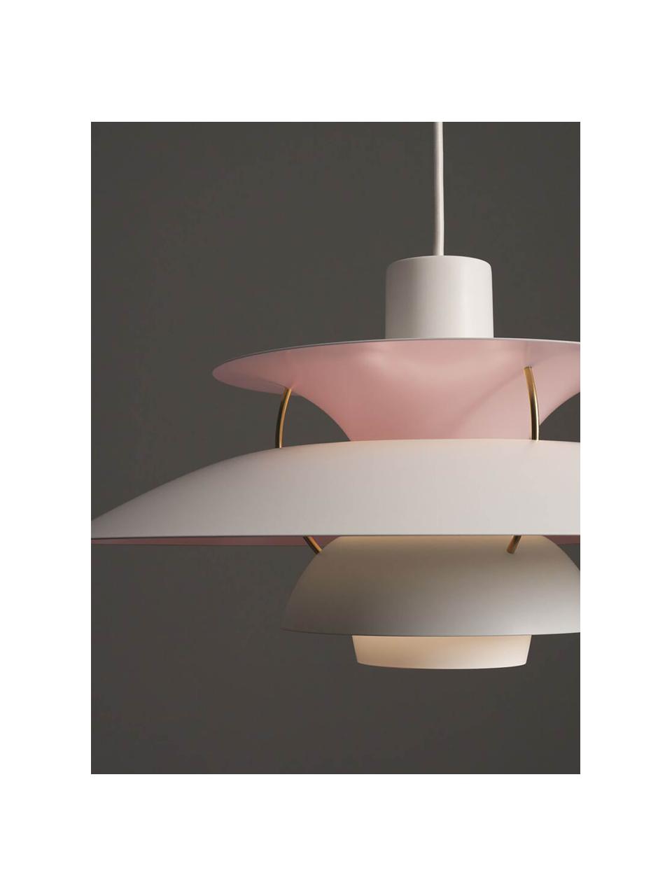 Hanglamp PH 5, Lampenkap: gecoat metaal, Diffuser: glas, semi-transparant, Wit, lichtroze, Ø 50 x H 27 cm
