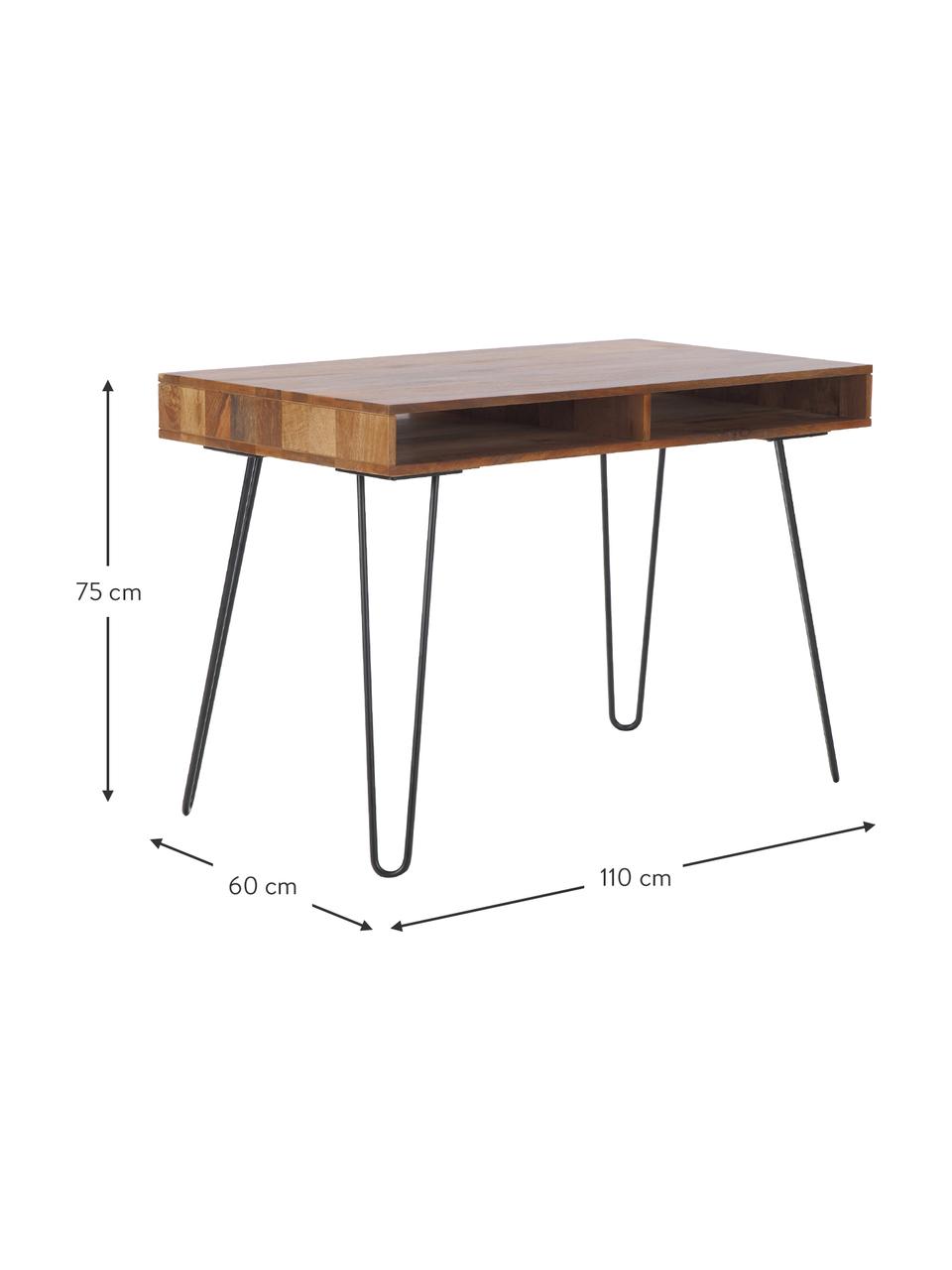 Pracovný stôl z dreva a kovu Repa, Mangové drevo, Š 110 x V 76 cm