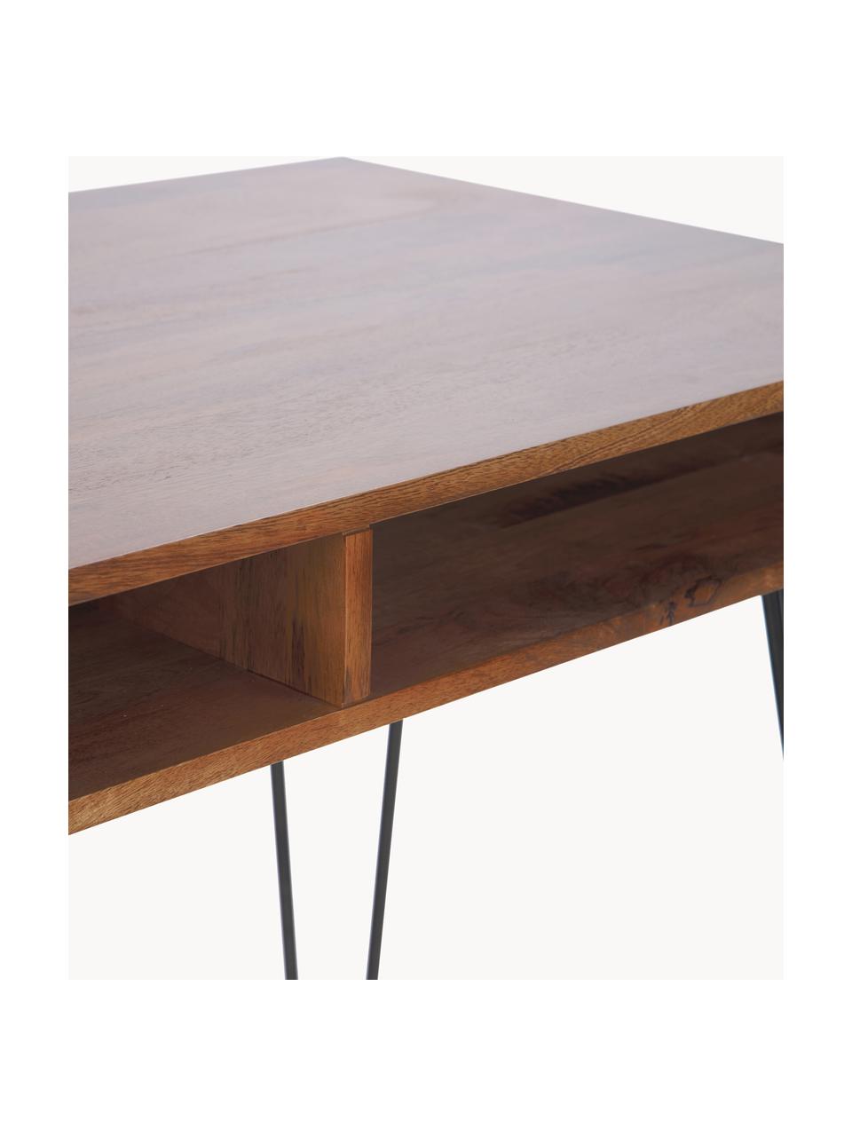 Schreibtisch Tova aus Massivholz und Metall, Korpus: Massivies Mangoholz, lack, Beine: Metall, pulverbeschichtet, Mangoholz, B 110 x T 60 cm