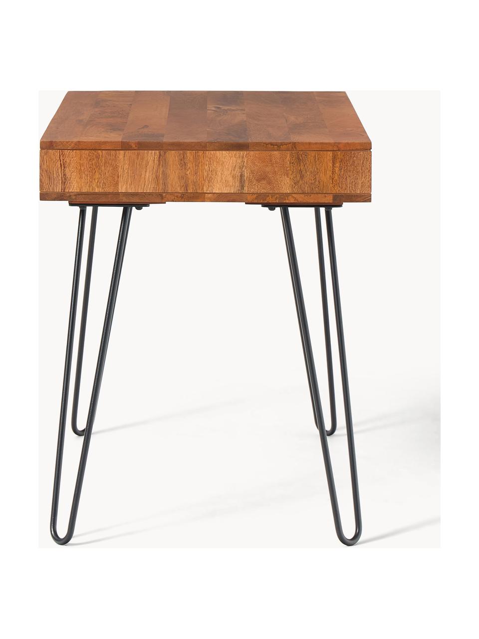 Schreibtisch Tova aus Mangoholz und Metall, Korpus: Mangoholz, lackiert, Beine: Metall, pulverbeschichtet, Mangoholz, B 110 x T 60 cm