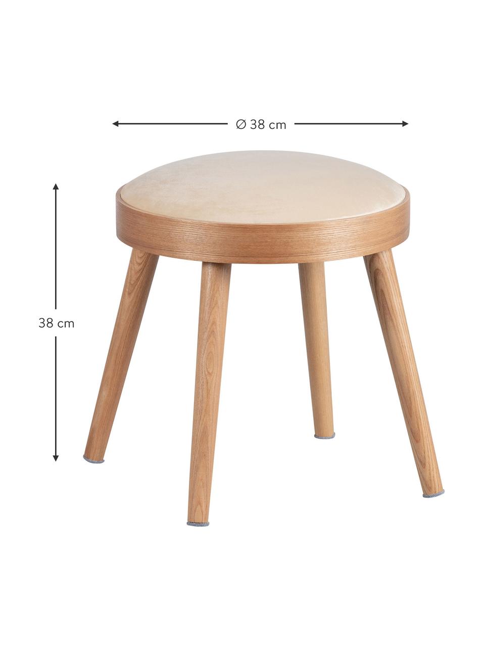 Tabouret / table d'appoint en velours Laurie, Velours, blanc cassé, brun clair, Ø 38 x haut. 38 cm