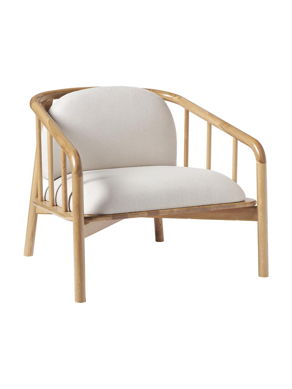 Loungesessel Balin aus Eichenholz, Bezug: 100 % Polyester Der hochw, Gestell: Massives Eichenholz, Webstoff Beige, helles Eichenholz, B 79 x H 73 cm