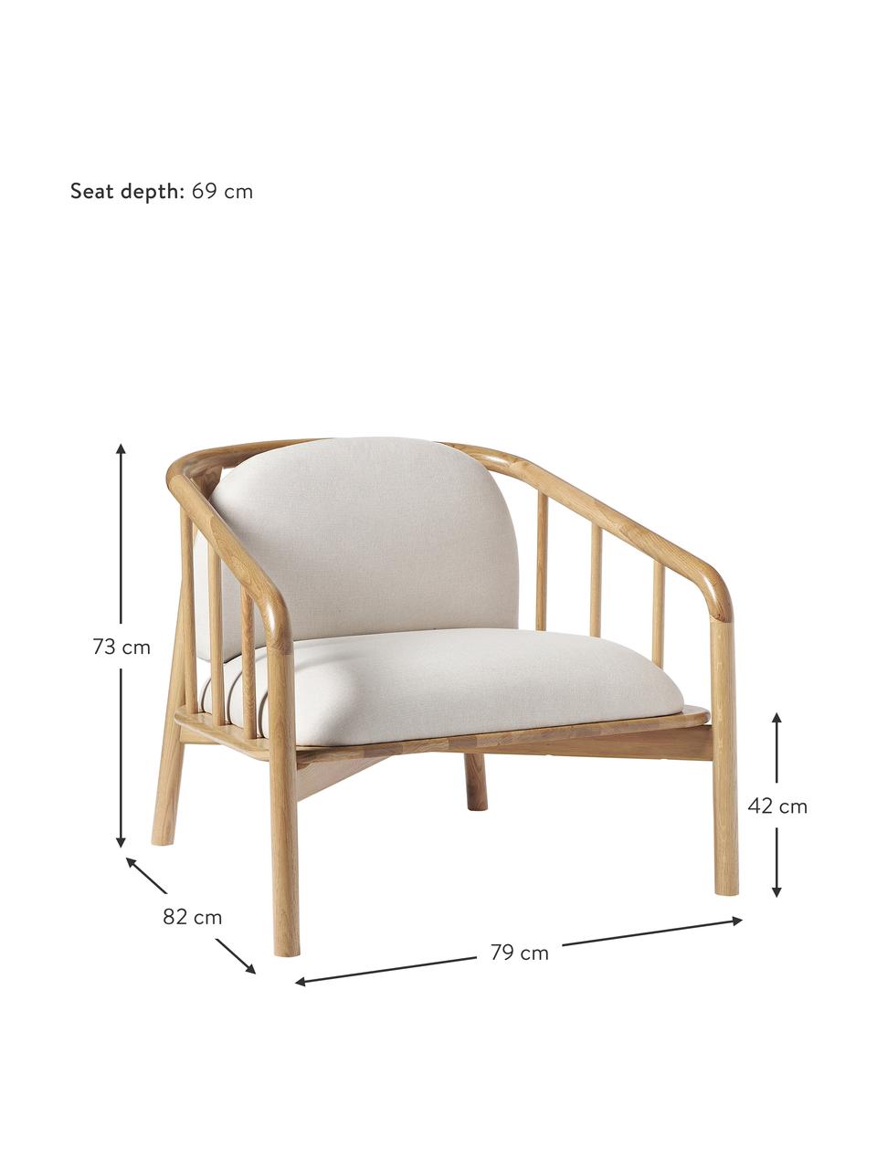 Sillón de roble Balin, Tapizado: 100% poliéster Alta resis, Estructura: madera de roble maciza, Tejido beige, madera de roble clara, An 79 x Al 73 cm