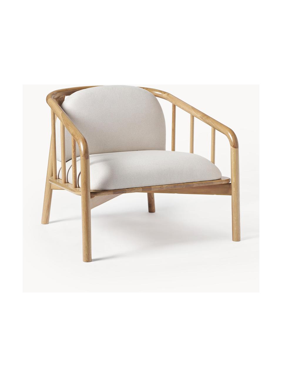 Sillón de roble Balin, Tapizado: 100% poliéster Alta resis, Estructura: madera de roble maciza El, Tejido beige claro, madera de roble clara, An 79 x Al 73 cm