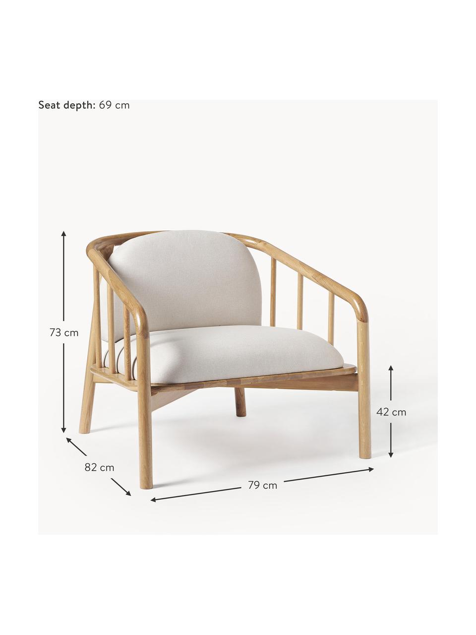Loungefauteuil Balin van eikenhout, Bekleding: 100% polyester Met 40.000, Frame: massief eikenhout, Geweven stof lichtbeige, donker eikenhout, B 79 x H 73 cm