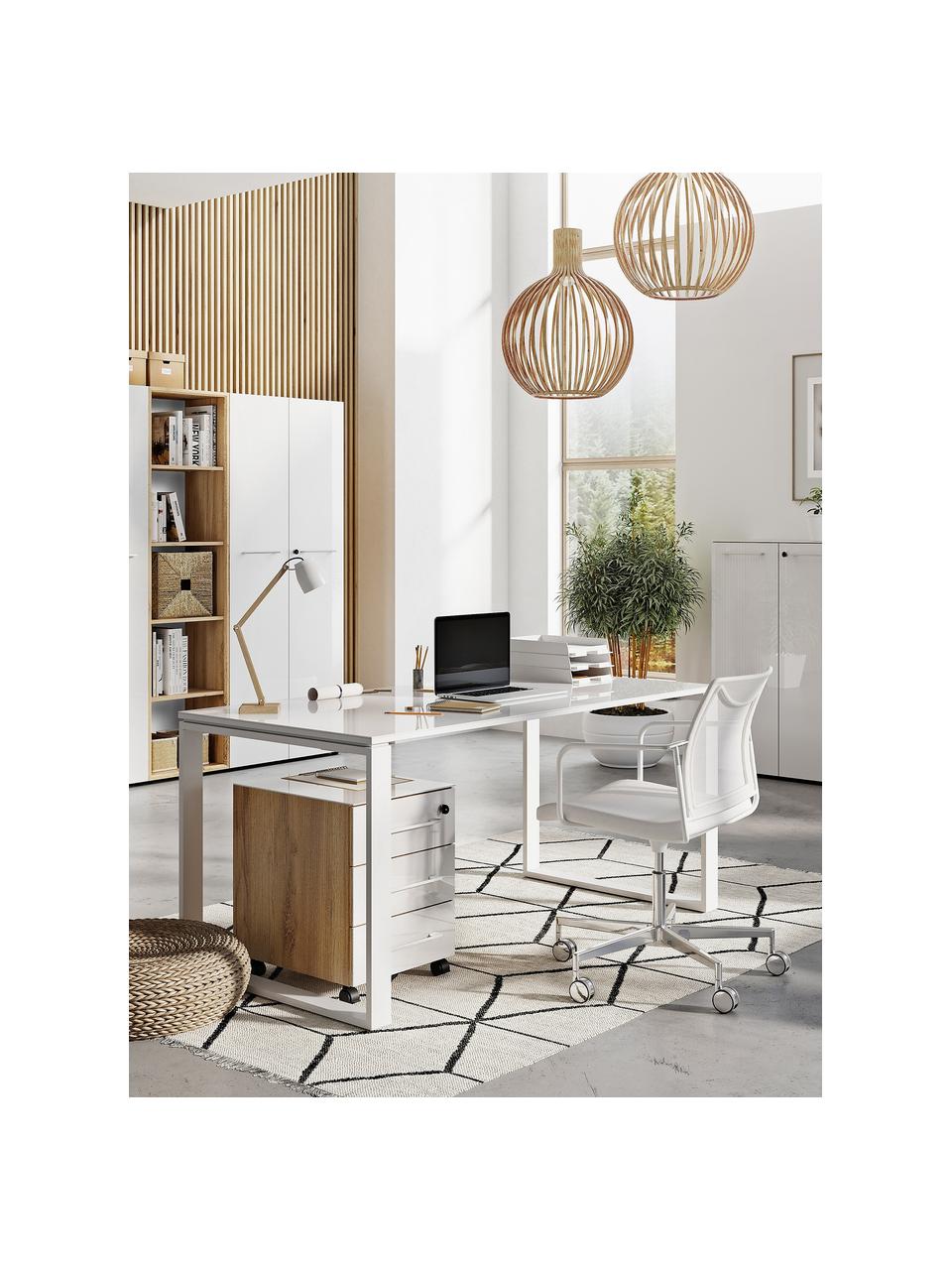 Bureau Monteria van hout en metaal, Tafelblad: spaanplaat met melamineha, Frame: metaal, gepoedercoat, Wit, B 160 x D 80 cm