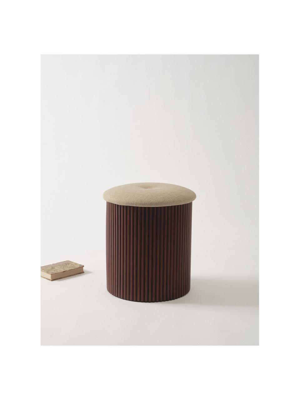 Pouf imbottito contenitore Darwin, Rivestimento: 100% poliestere Con 100.0, Tessuto beige, marrone scuro, Ø 40 x Alt. 44 cm