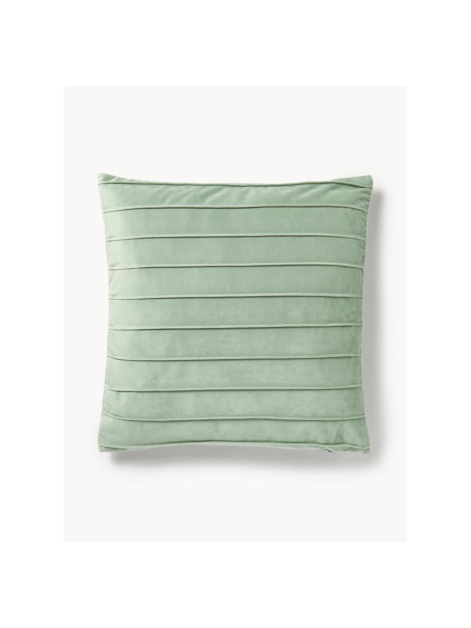 Housse de coussin en velours Lola, Velours (100 % polyester), Vert sauge, larg. 40 x long. 40 cm