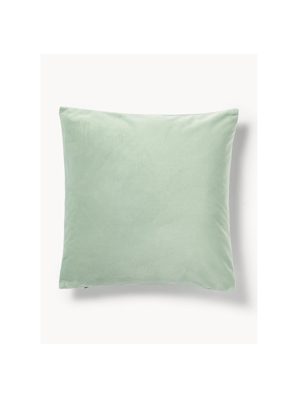 Housse de coussin en velours Lola, Velours (100 % polyester), Vert sauge, larg. 40 x long. 40 cm