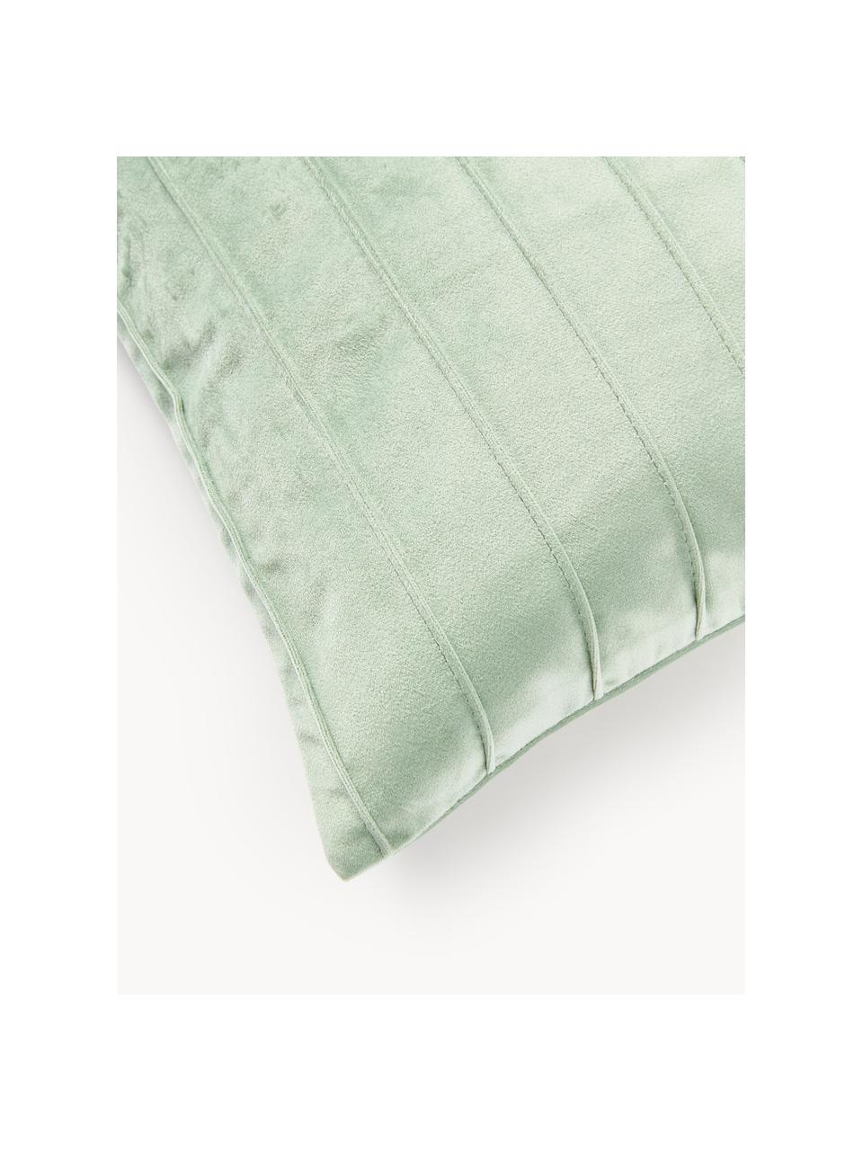 Housse de coussin en velours Lola, Velours (100 % polyester), Vert sauge, larg. 40 x long. 40 cm