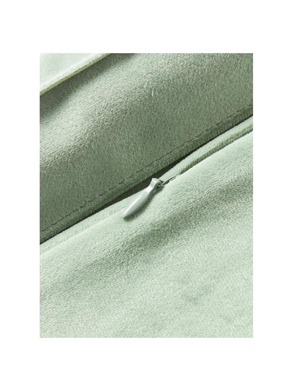 Funda de cojín de terciopelo texturizada Lola, Terciopelo (100% poliéster), Verde salvia, An 40 x L 40 cm